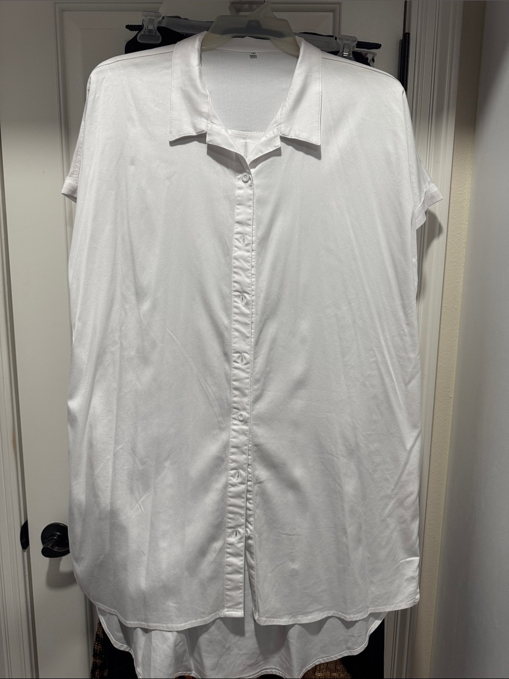 Women’s White Short-Sleeve Button-Up Shirt Dress